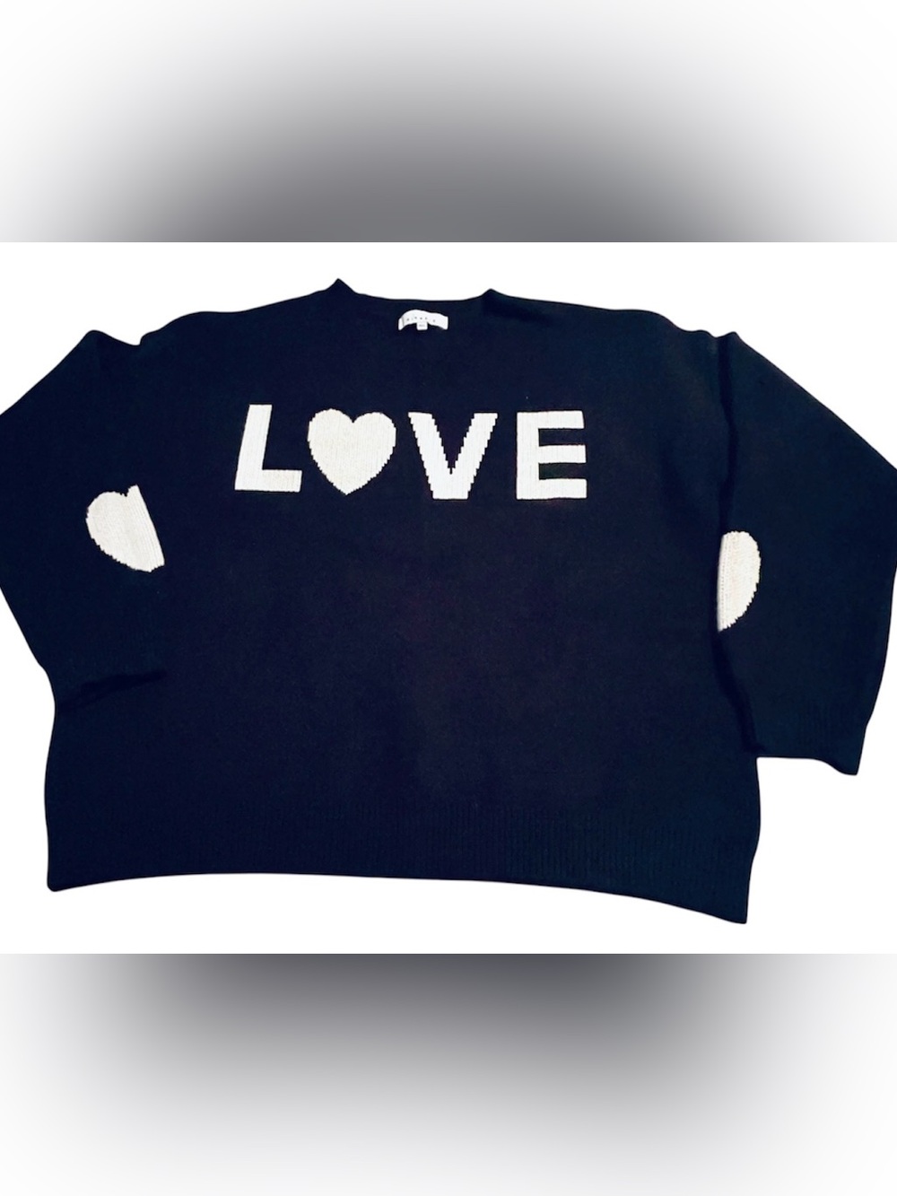 Miracle “LOVE” Graphic Heart Boho Crewneck Sweater Black/White M/L